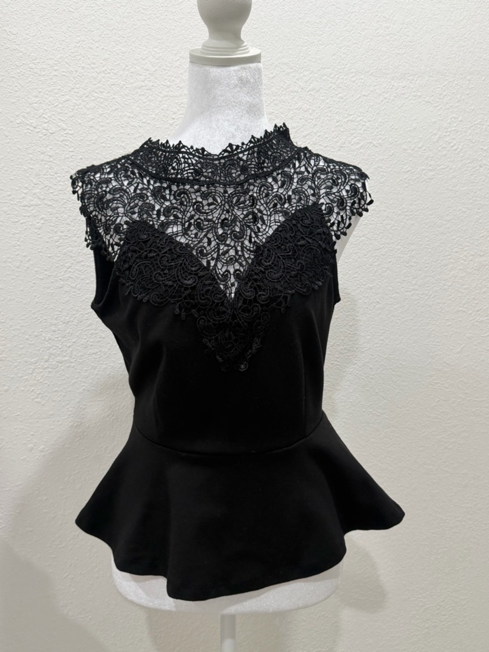iris Black Lace Yoke Peplum Top